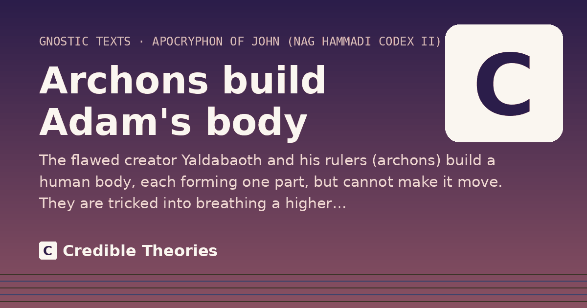Archons build Adam's body: The flawed creator Yaldabaoth and his rulers (archons) build a human body, each forming one part, but cannot…