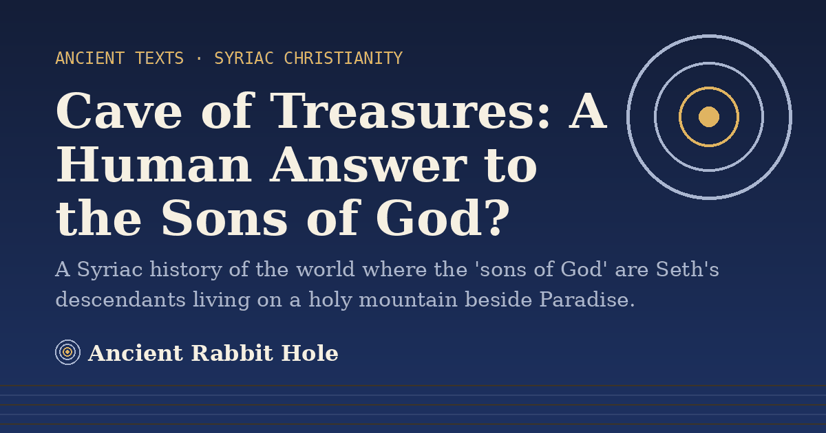 Title card: Cave of Treasures, A Human Answer to the Sons of God?, from Credible Theories