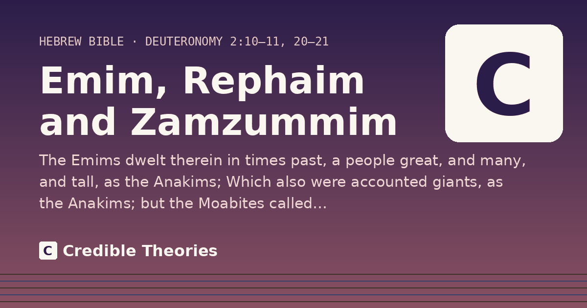 Emim, Rephaim and Zamzummim: The Emims dwelt therein in times past, a people great, and many, and tall, as the Anakims; Which also were…