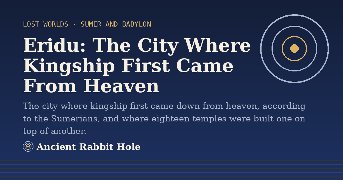 Title card: Eridu, The City Where Kingship First Came From Heaven, from Credible Theories