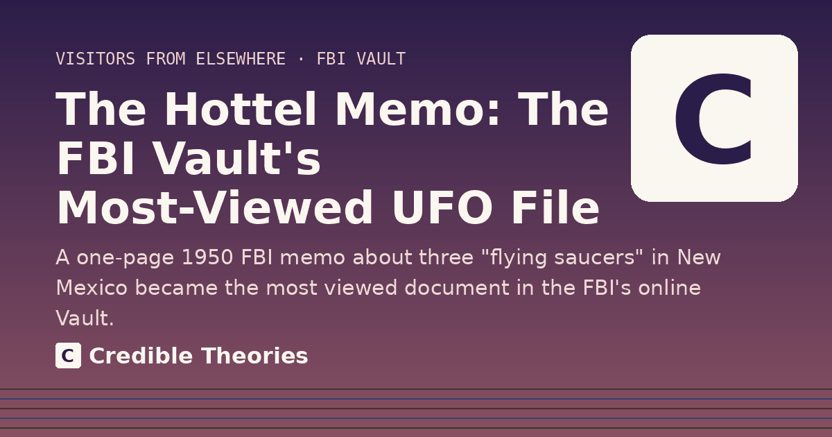 Title card: The Hottel Memo: The FBI Vault's Most-Viewed UFO File, from Credible Theories