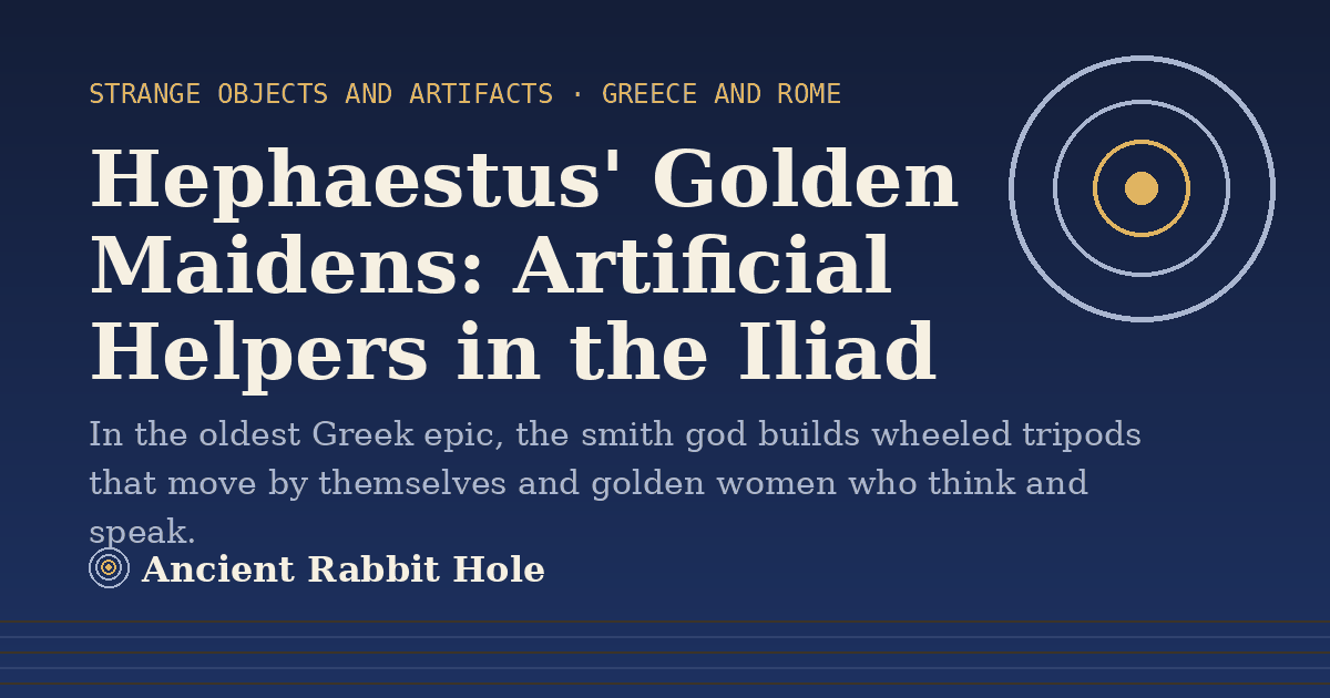 Title card: Hephaestus' Golden Maidens, Artificial Helpers in the Iliad, from Credible Theories