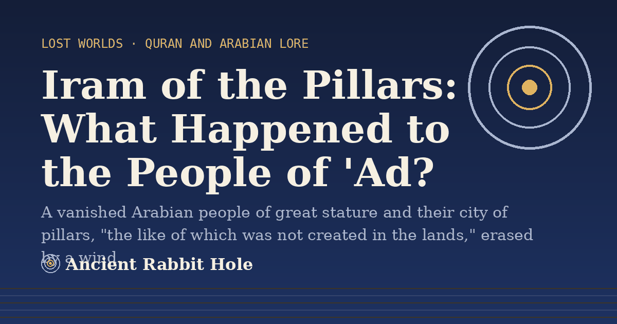 Title card: Iram of the Pillars, What Happened to the People of 'Ad?, from Credible Theories