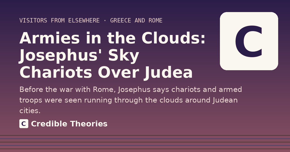 Title card: Armies in the Clouds, Josephus' Sky Chariots Over Judea, from Credible Theories