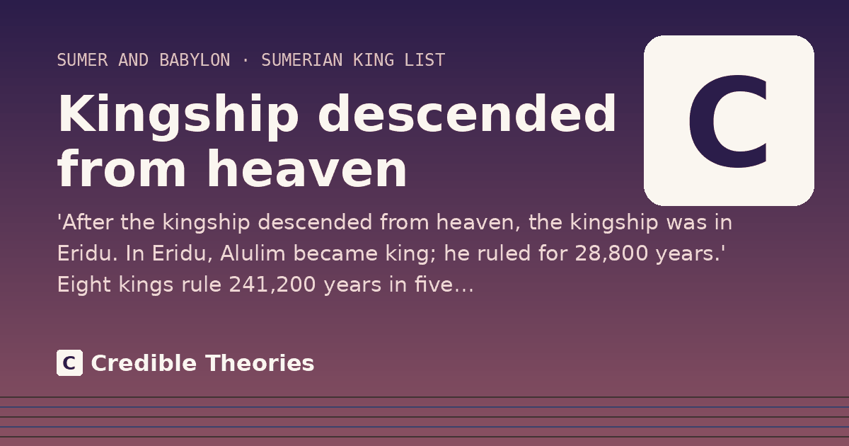 Kingship descended from heaven: 'After the kingship descended from heaven, the kingship was in Eridu. In Eridu, Alulim became king; he ruled…