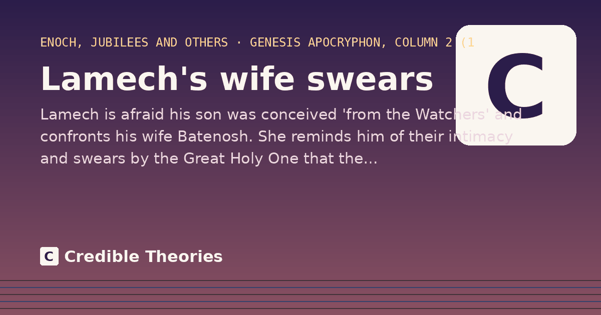Lamech's wife swears: Lamech is afraid his son was conceived 'from the Watchers' and confronts his wife Batenosh. She reminds him…