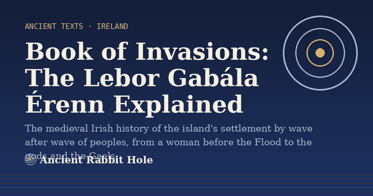 Title card: Book of Invasions, The Lebor Gabála Érenn Explained, from Credible Theories