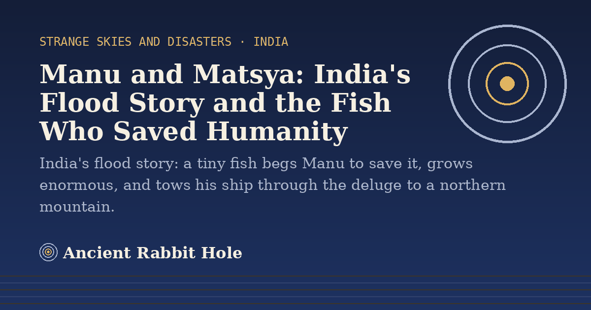 Title card: Manu and Matsya, India's Flood Story and the Fish Who Saved Humanity, from Credible Theories