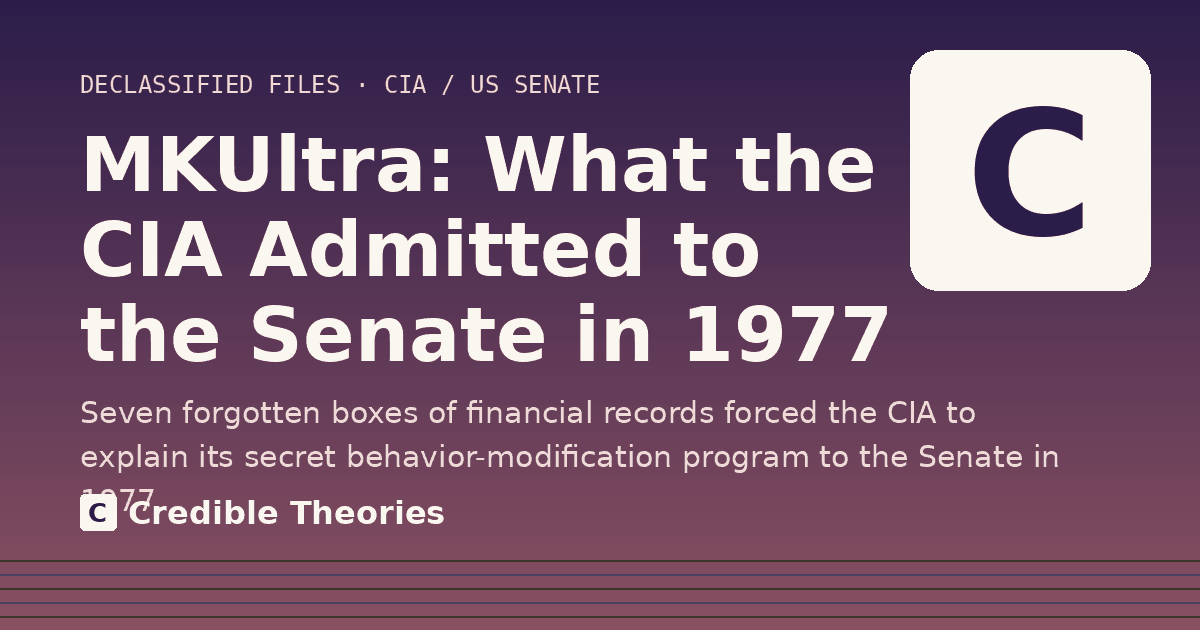 Title card: MKUltra: What the CIA Admitted to the Senate in 1977, from Credible Theories