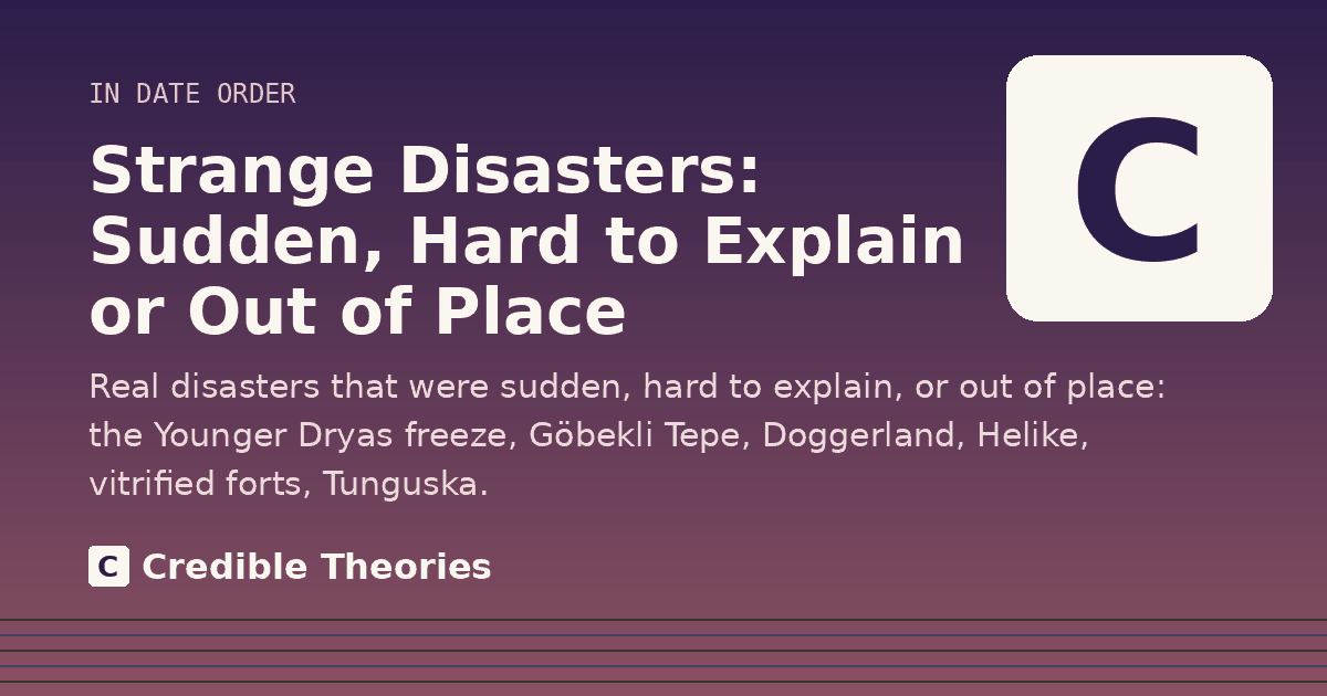 Title card: Strange Disasters: Sudden, Hard to Explain or Out of Place, from Credible Theories