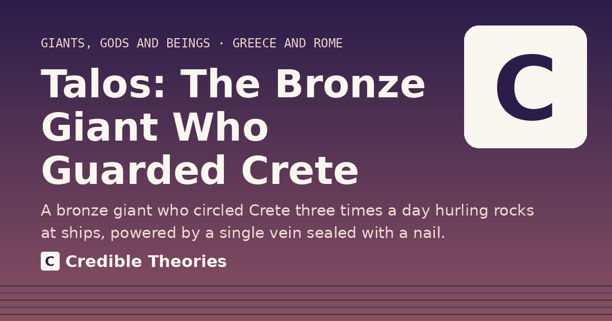 Title card: Talos, The Bronze Giant Who Guarded Crete, from Credible Theories