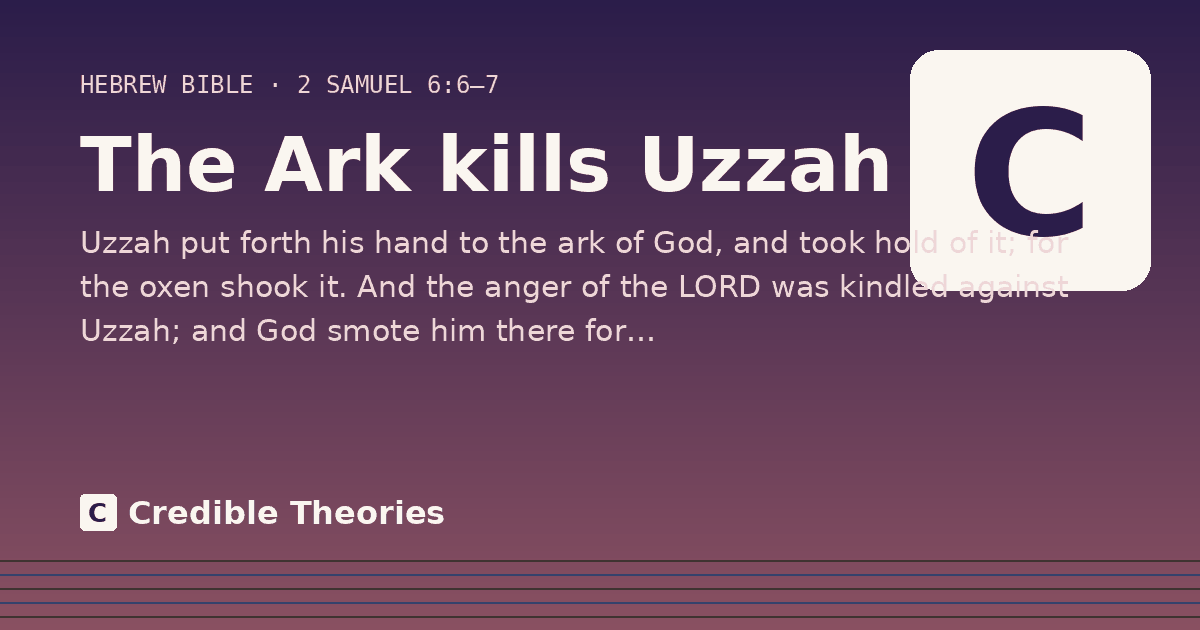 The Ark kills Uzzah: Uzzah put forth his hand to the ark of God, and took hold of it; for the oxen shook it. And the anger of the…