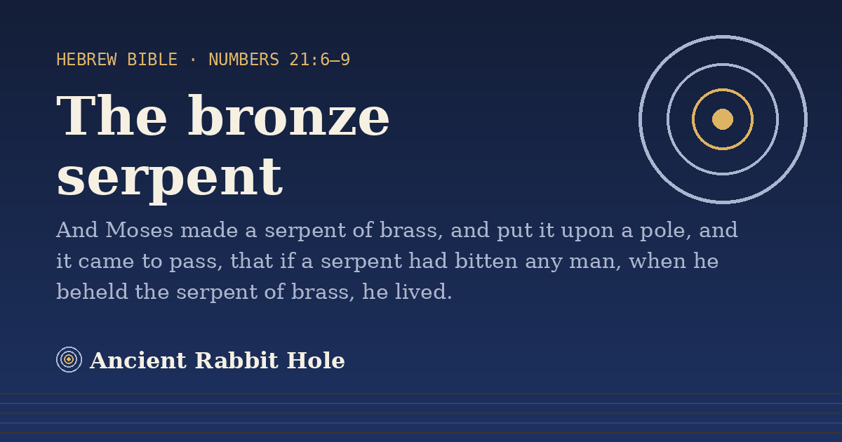 The bronze serpent: And Moses made a serpent of brass, and put it upon a pole, and it came to pass, that if a serpent had bitten…