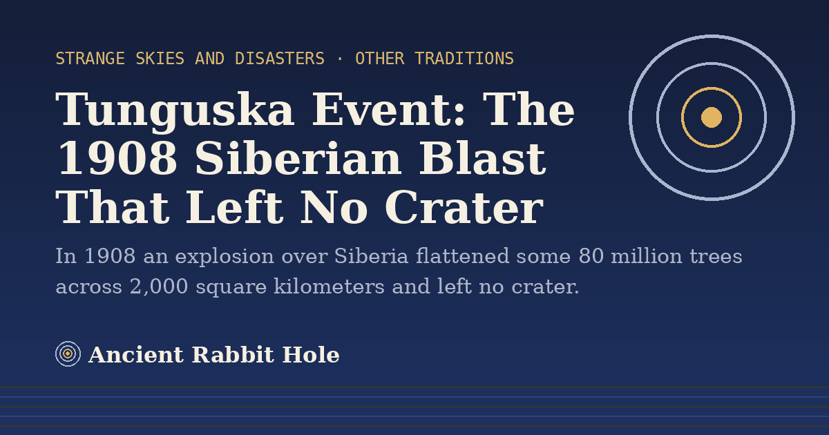 Title card: Tunguska Event, The 1908 Siberian Blast That Left No Crater, from Credible Theories