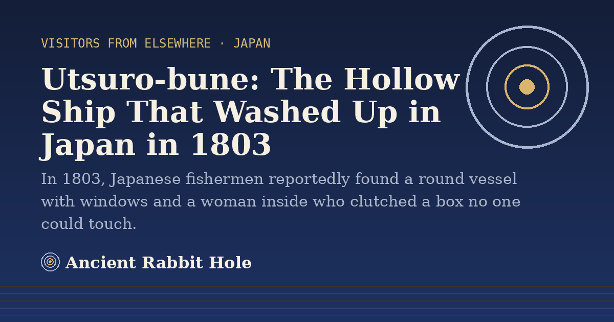 Title card: Utsuro-bune, The Hollow Ship That Washed Up in Japan in 1803, from Credible Theories