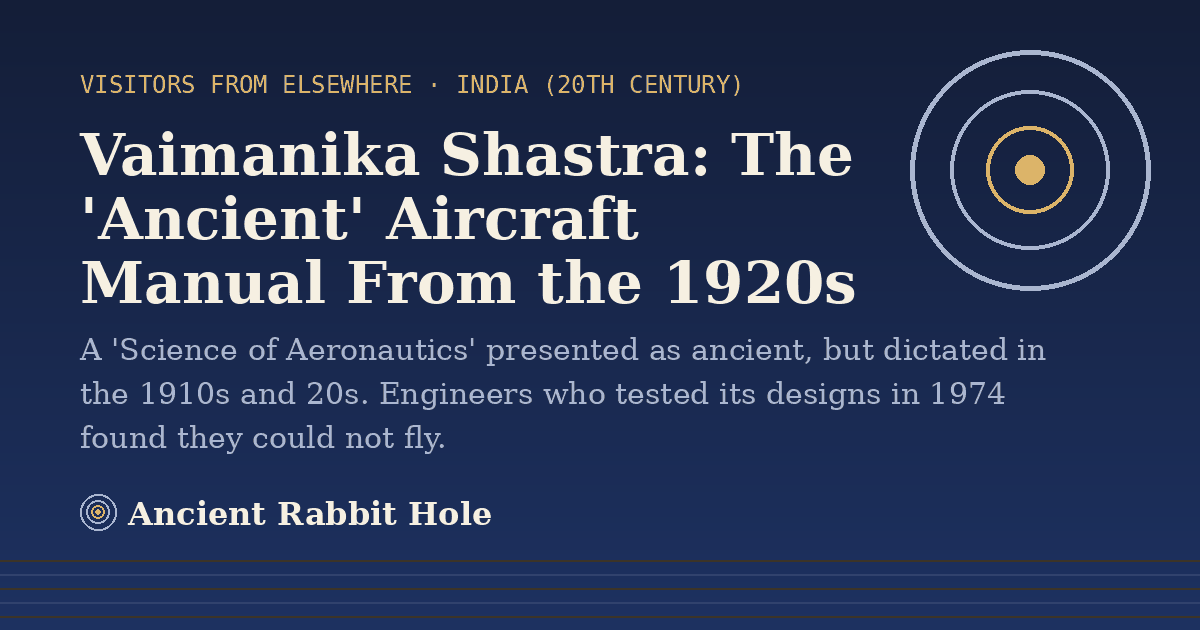 Title card: Vaimanika Shastra, The 'Ancient' Aircraft Manual From the 1920s, from Credible Theories
