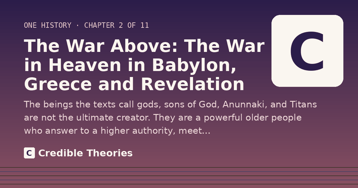 Title card: The War Above: The War in Heaven in Babylon, Greece and Revelation, from Credible Theories
