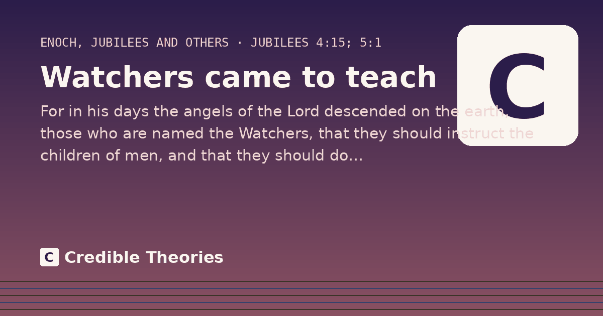 Watchers came to teach: For in his days the angels of the Lord descended on the earth, those who are named the Watchers, that they…