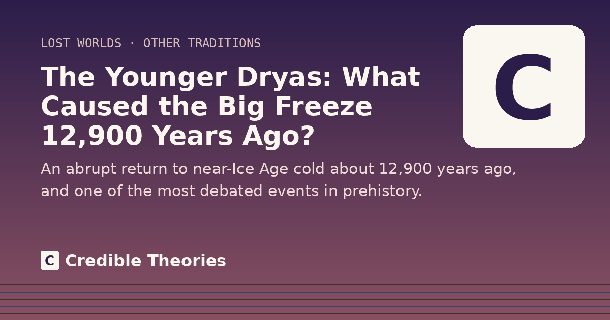 Title card: The Younger Dryas, What Caused the Big Freeze 12,900 Years Ago?, from Credible Theories
